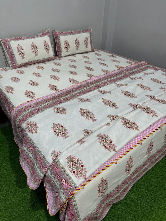 Blush Bloom Cotton Bedsheet & Dohar Combo Set