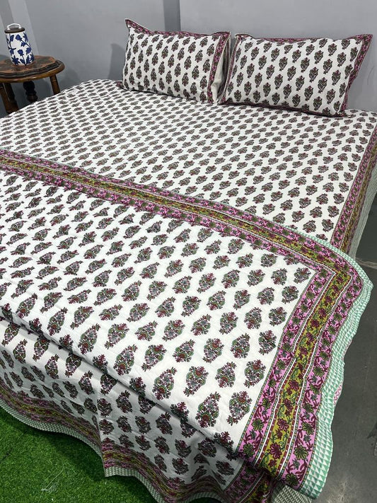 Mulberry Bloom Cotton Bedsheet & Dohar Combo Set
