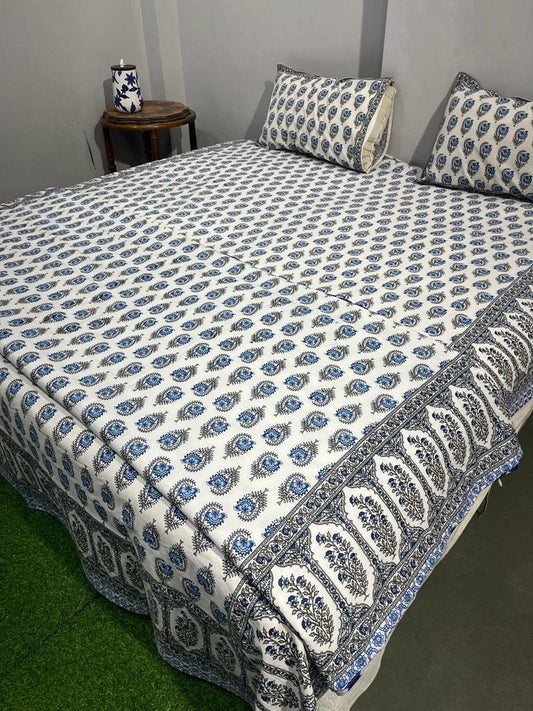 Ajrakh Bloom Cotton Bedsheet & Dohar Combo Set