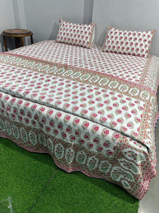 Rosy Bloom Cotton Bedsheet & Dohar Combo Set