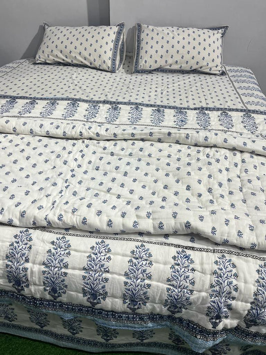 Blueberry Bloom Cotton Bedsheet & Dohar Combo Set