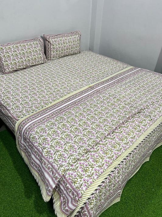 Lavender Bloom Cotton Bedsheet & Dohar Combo Set