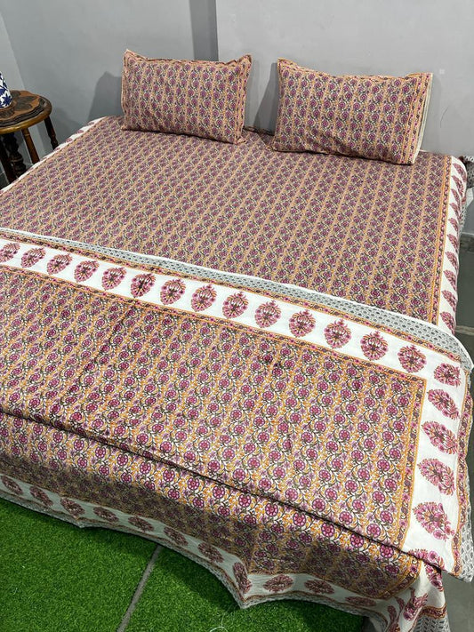 Maroon Floral Bloom Cotton Bedsheet & Dohar Combo Set