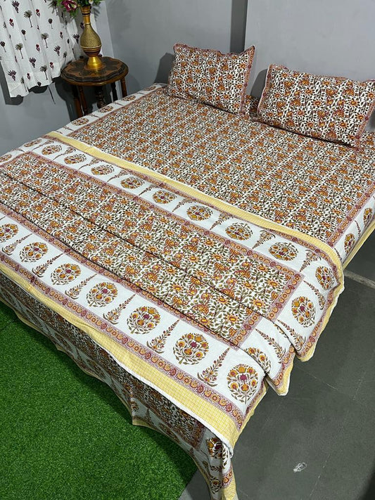 Coral Bloom Cotton Bedsheet & Dohar Combo Set