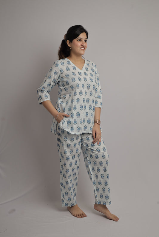 Blue Petal Print Co-ord Set