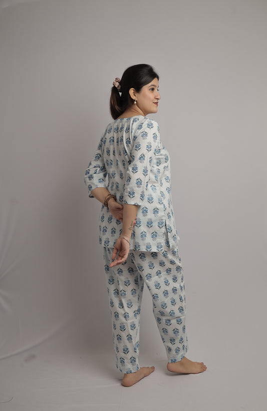 Blue Petal Print Co-ord Set