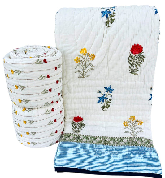 Snow White Floral Reversible King size Quilt