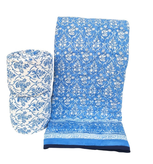 Sky Blue Floral Reversible King size Quilt