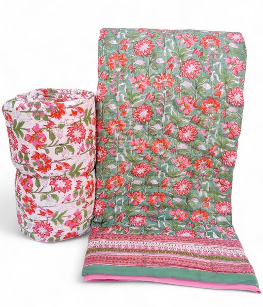 Pink Floral Blossom Reversible King size Quilt