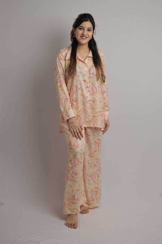 Peach Marbel Co-ord Set