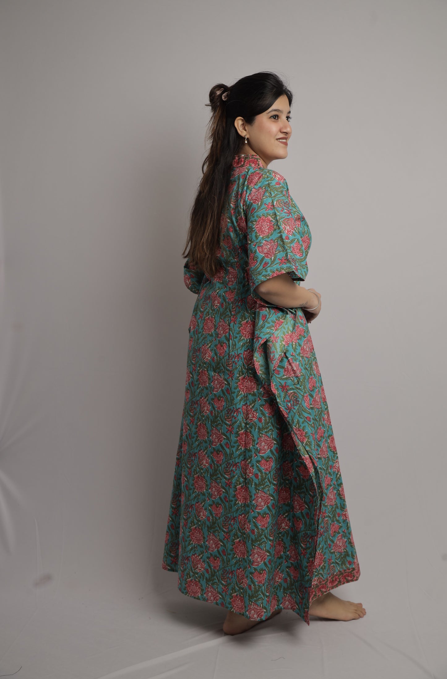 Aqua Green Floral Kaftan Maxi