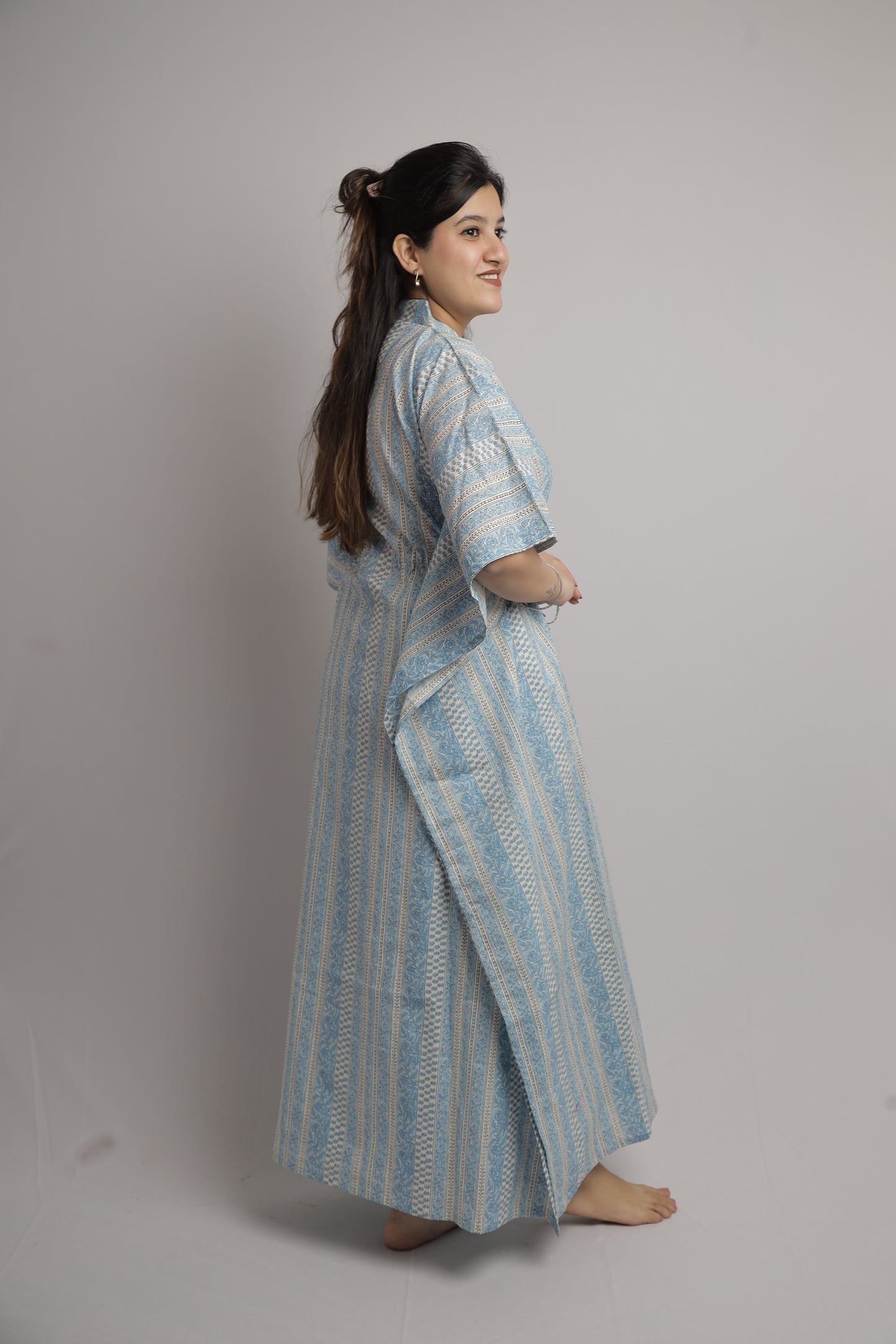 Aqua Blue Floral Kaftan Maxi