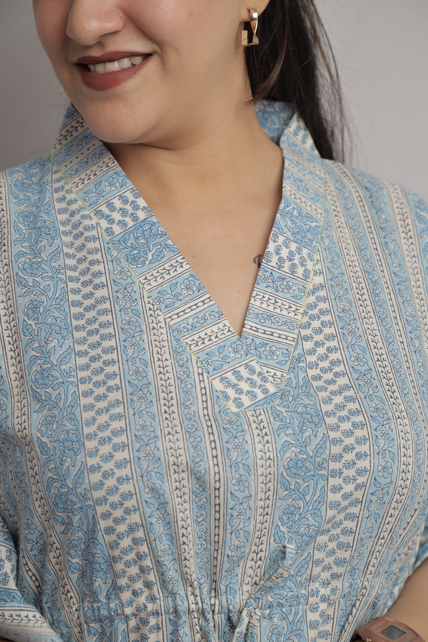 Aqua Blue Floral Kaftan Maxi