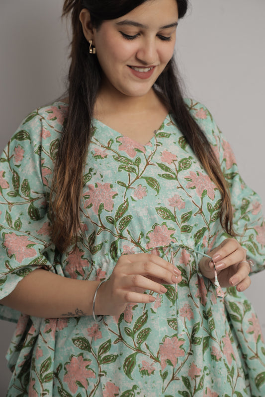 Teal Green Floral Kaftan Maxi