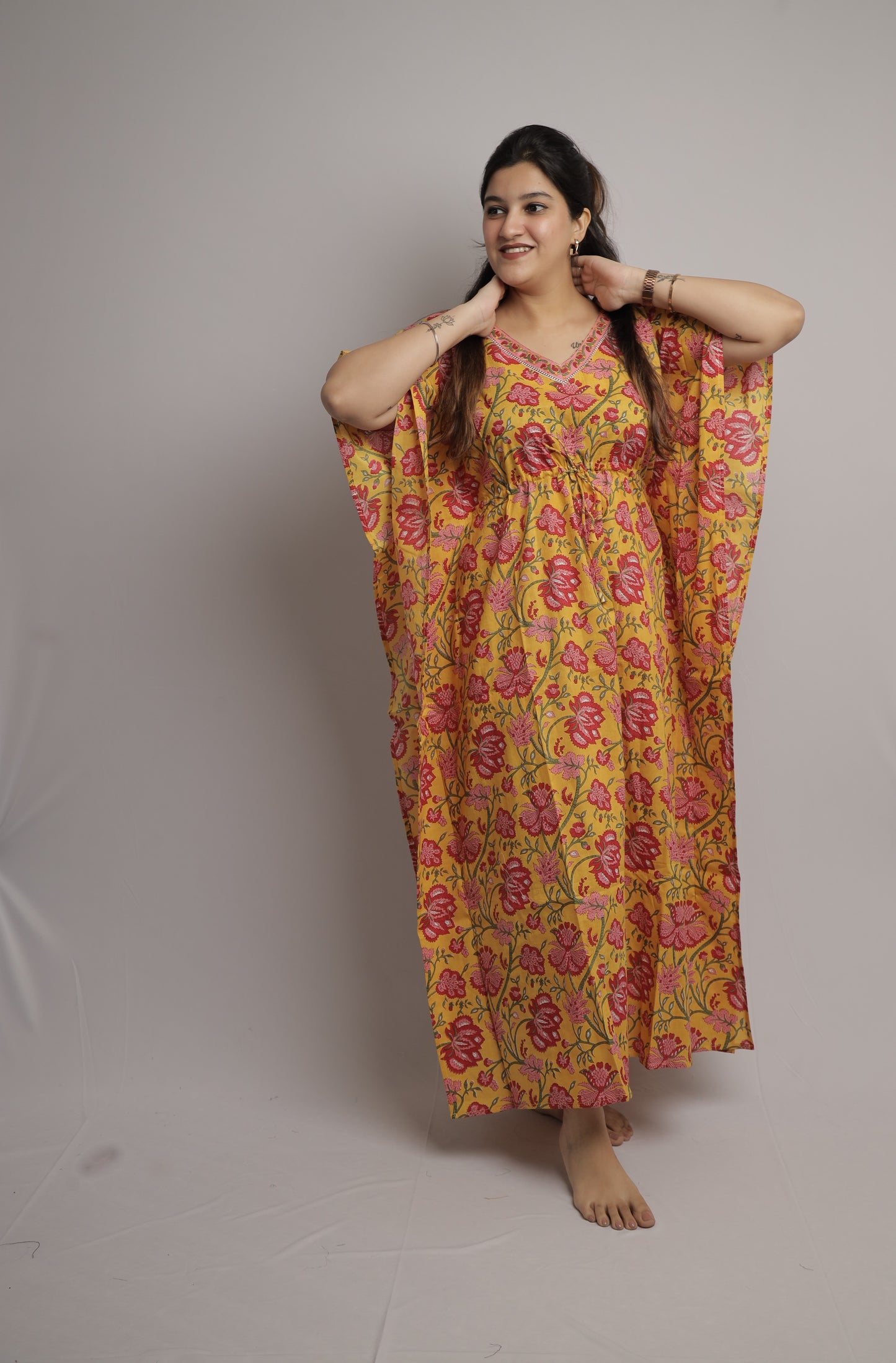 Mustard Floral Kaftan Maxi
