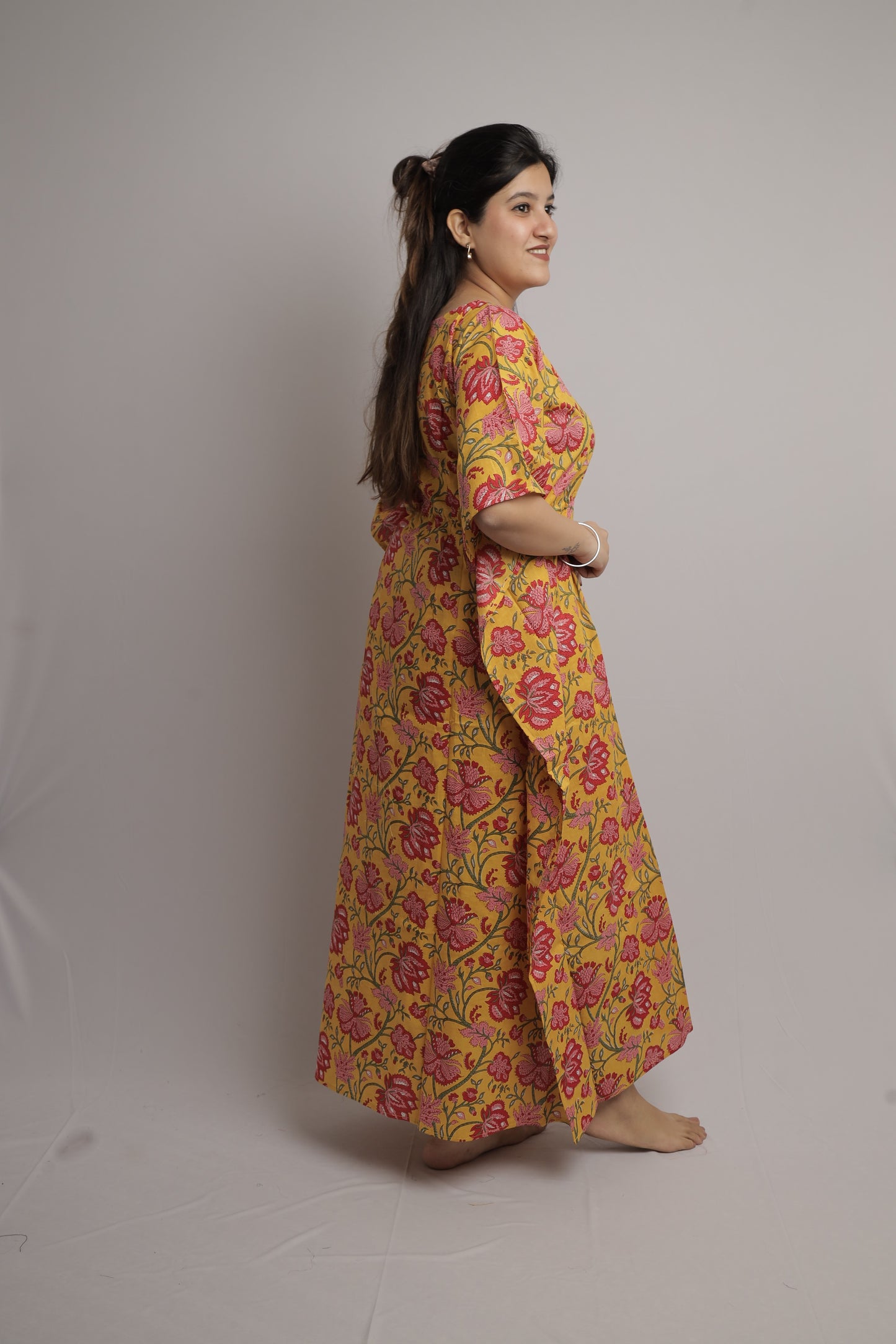 Mustard Floral Kaftan Maxi