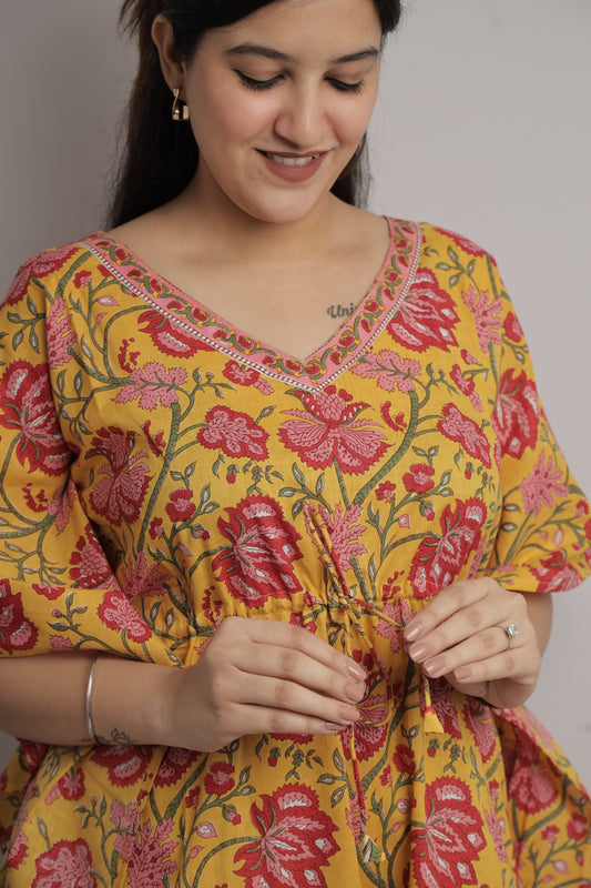 Mustard Floral Kaftan Maxi