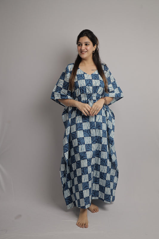 Blue Abstract Kaftan Maxi