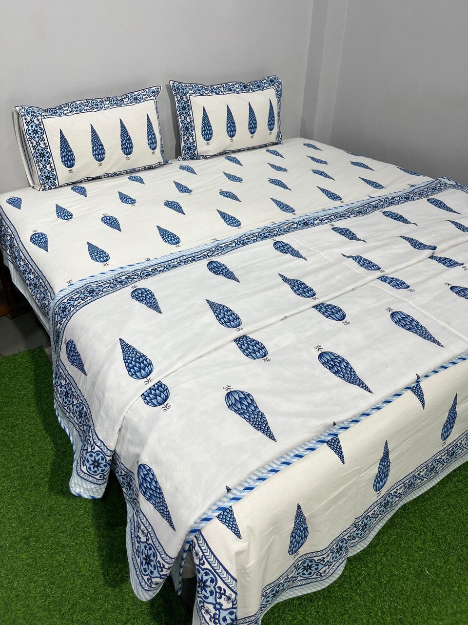 Ocean Bloom Cotton Bedsheet & Dohar Combo Set