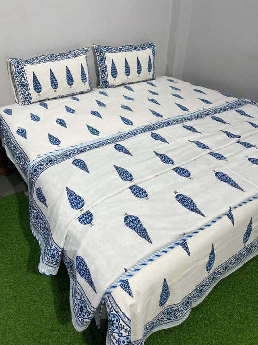 Ocean Bloom Cotton Bedsheet & Dohar Combo Set