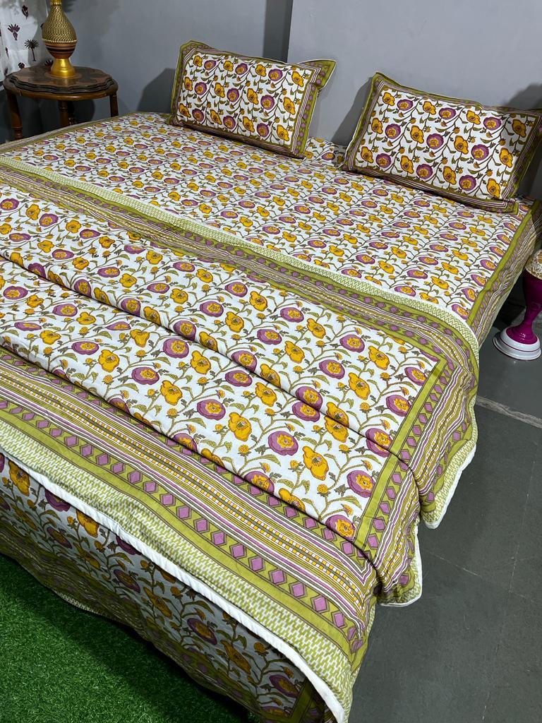 Sunlit Bloom Cotton Bedsheet & Dohar Combo Set