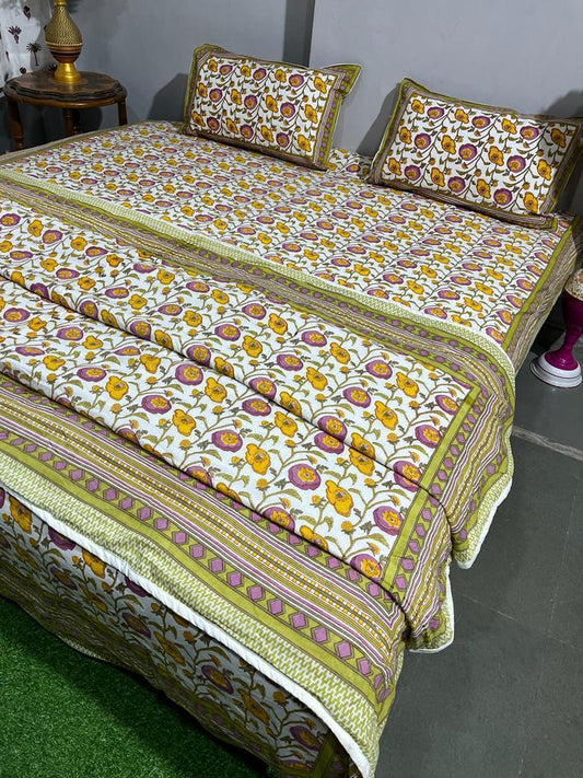 Sunlit Bloom Cotton Bedsheet & Dohar Combo Set
