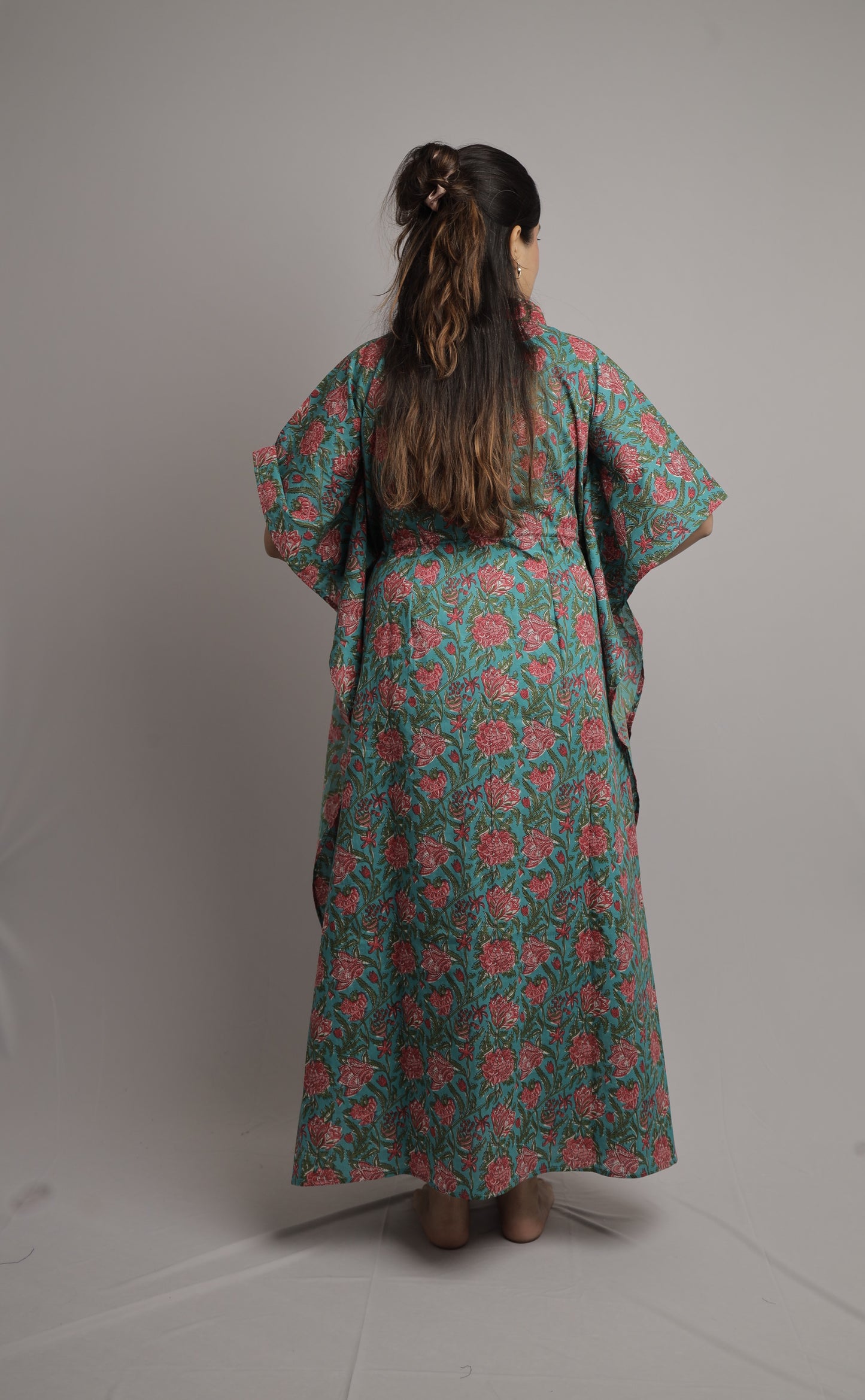 Aqua Green Floral Kaftan Maxi