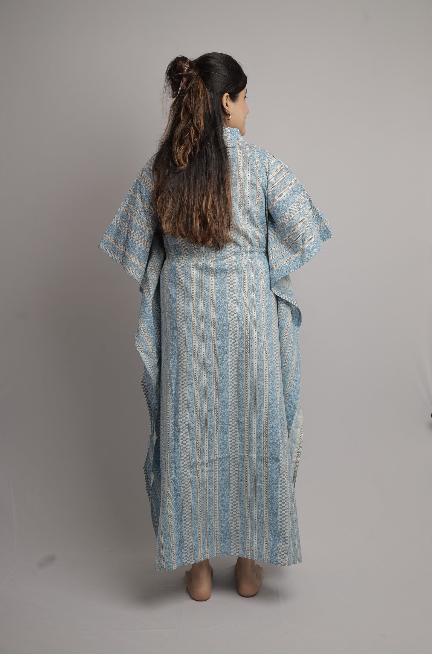 Aqua Blue Floral Kaftan Maxi