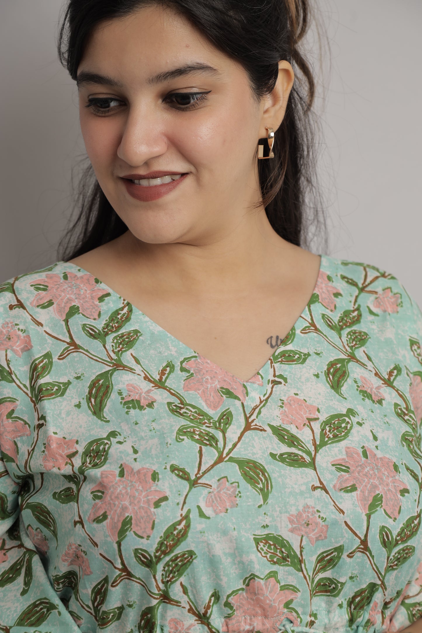 Teal Green Floral Kaftan Maxi