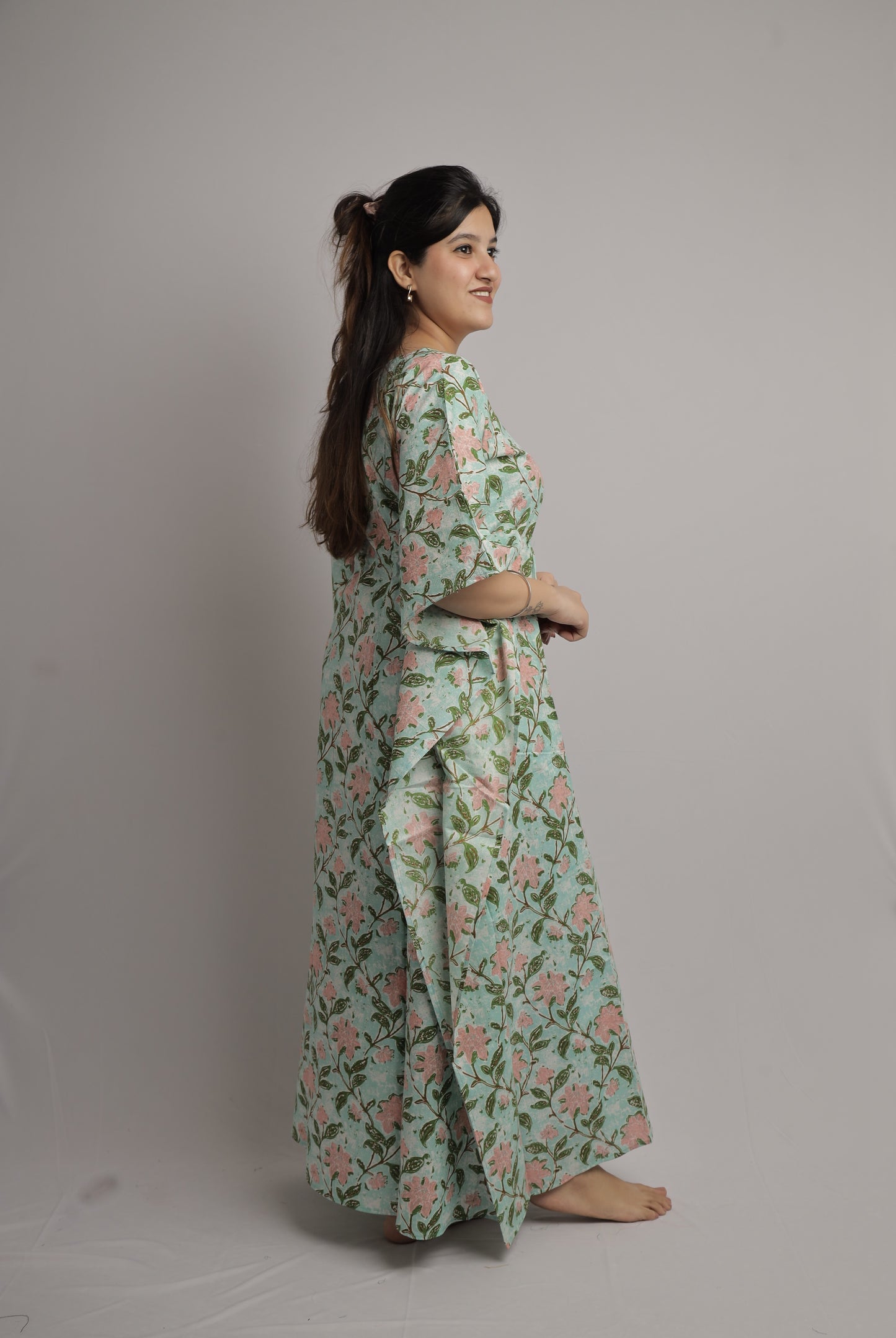 Teal Green Floral Kaftan Maxi